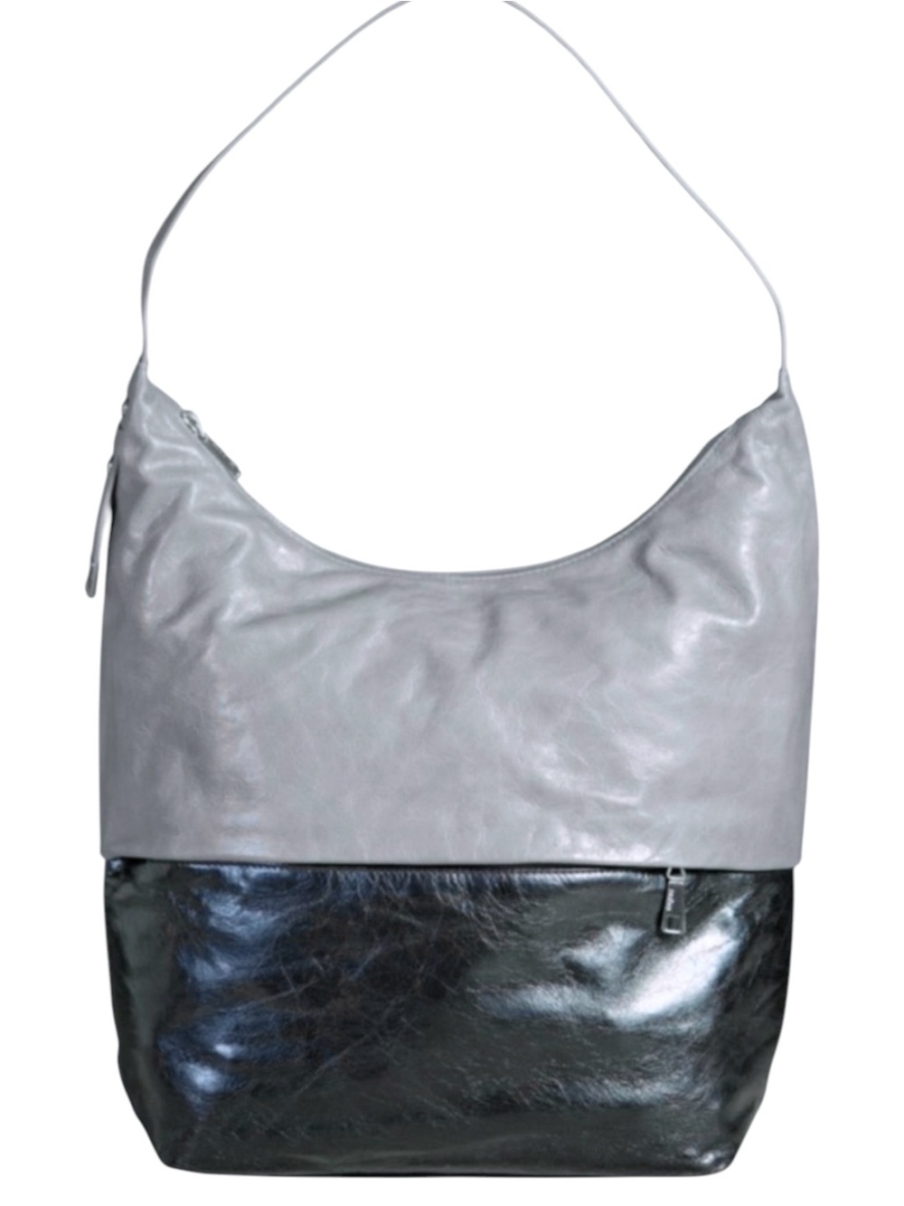 HOBO Joyce Large Leather Teo Toned Shoulder Bag Stone Black Zip Top